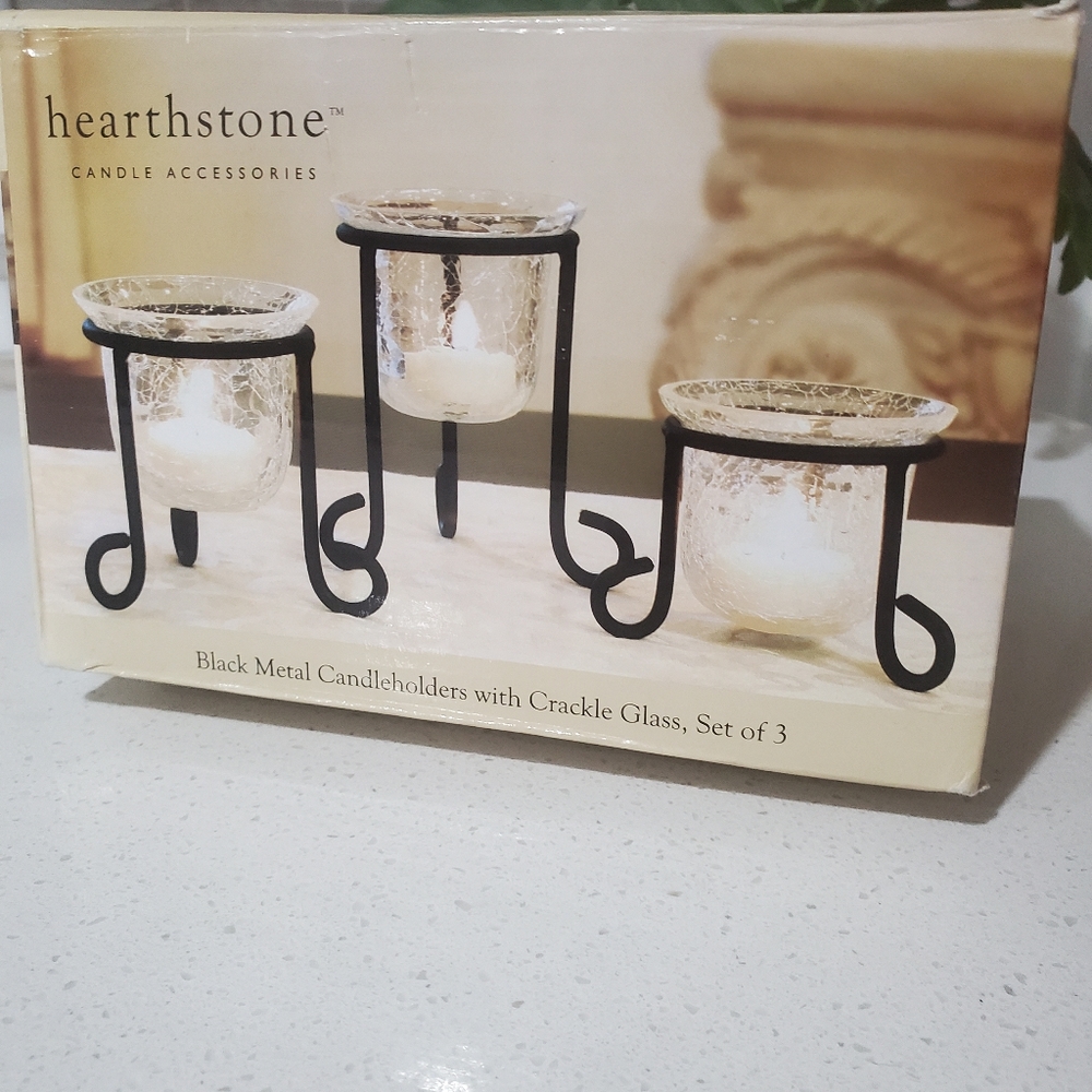 Black Metal Candleholders With Crakle Set of 3